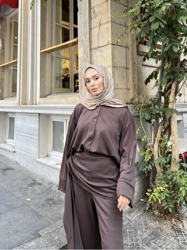 Lale Belden Geçirmeli Oysha Takım - Acı Kahve