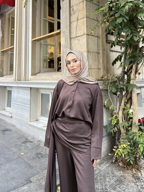 Lale Belden Geçirmeli Oysha Takım - Acı Kahve