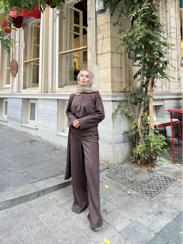 Lale Belden Geçirmeli Oysha Takım - Acı Kahve