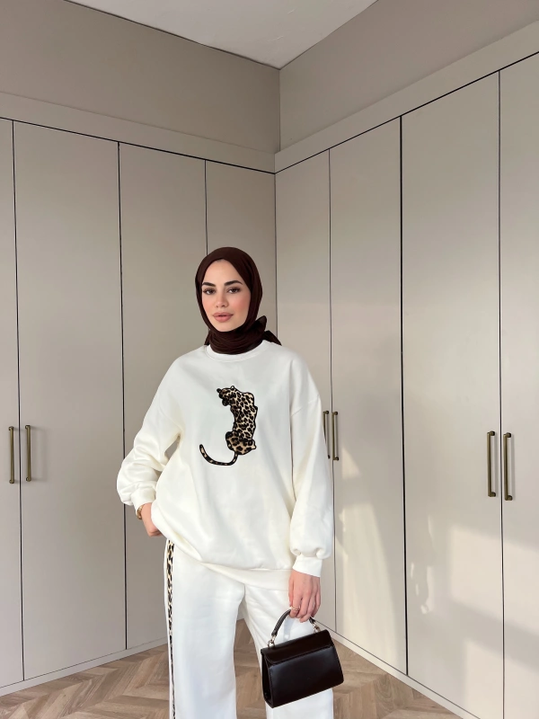 Leopar desen Takım - Beyaz