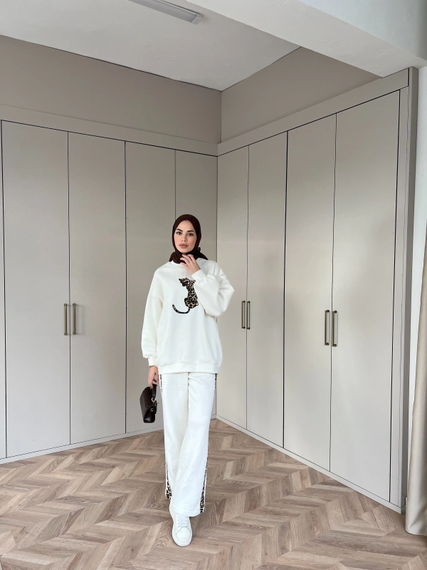 Leopar desen Takım - Beyaz