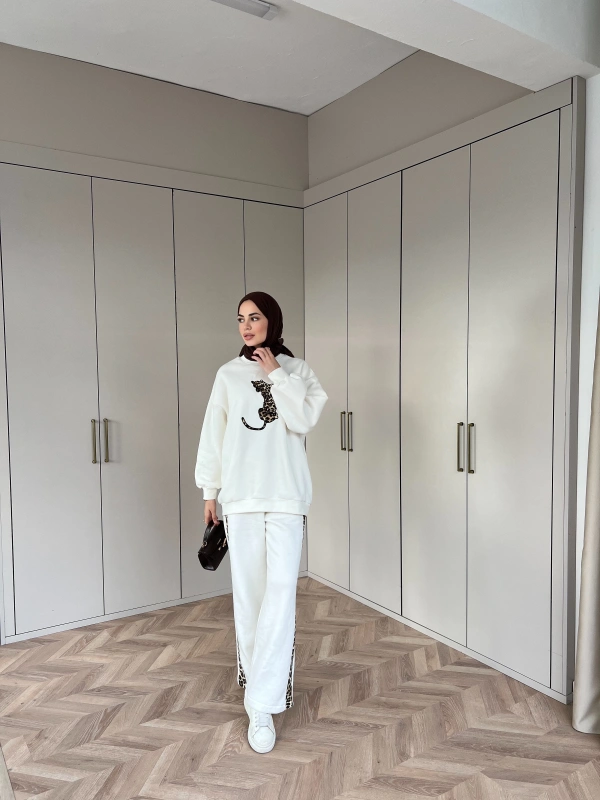 Leopar desen Takım - Beyaz