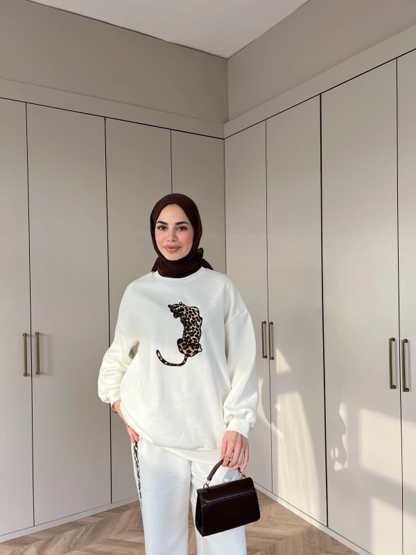 Leopar desen Takım - Beyaz