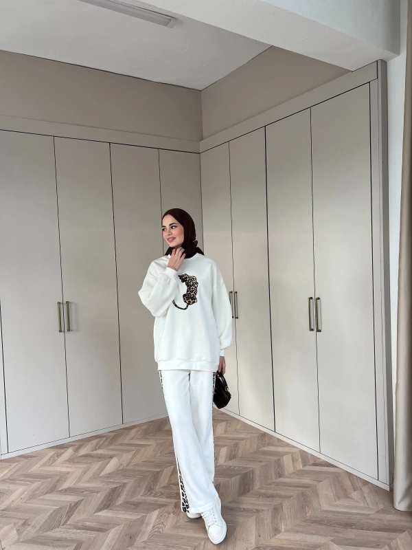 Leopar desen Takım - Beyaz