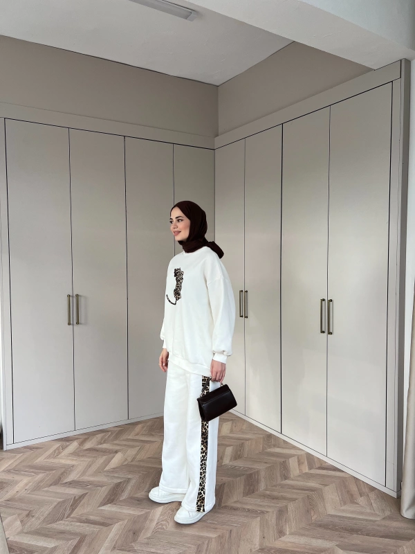 Leopar desen Takım - Beyaz