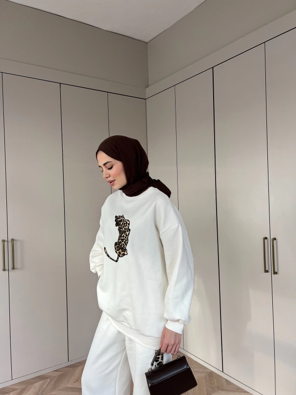 Leopar desen Takım - Beyaz