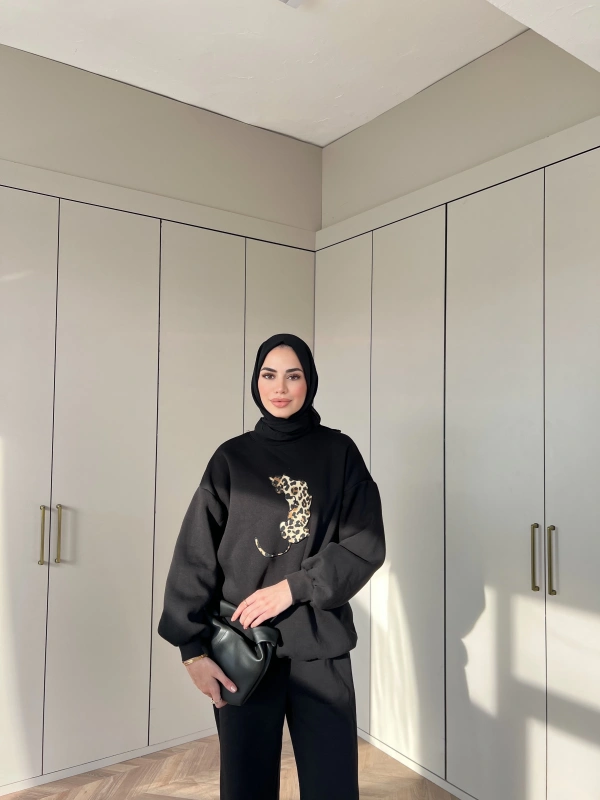 Leopar desen Takım - Siyah