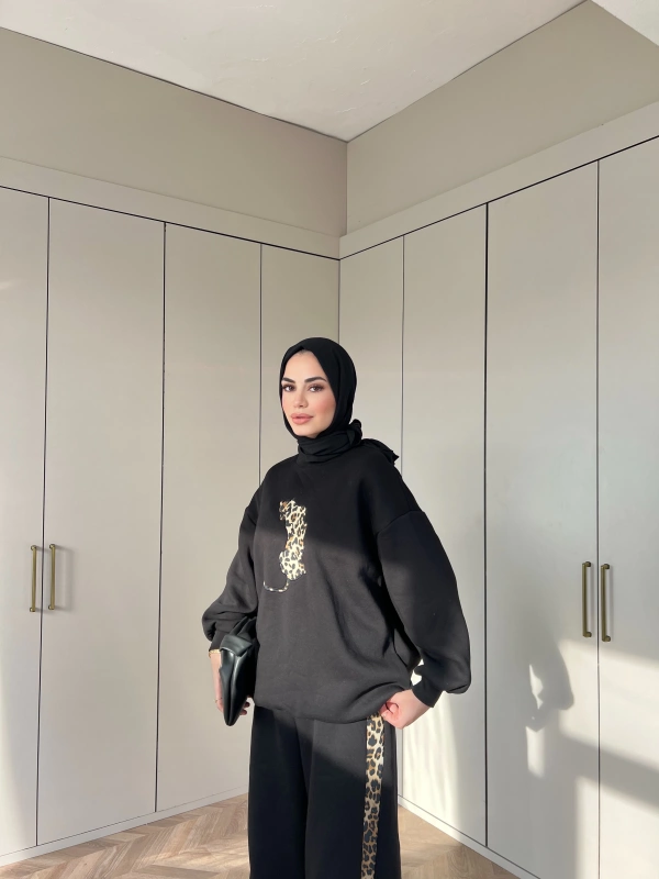 Leopar desen Takım - Siyah