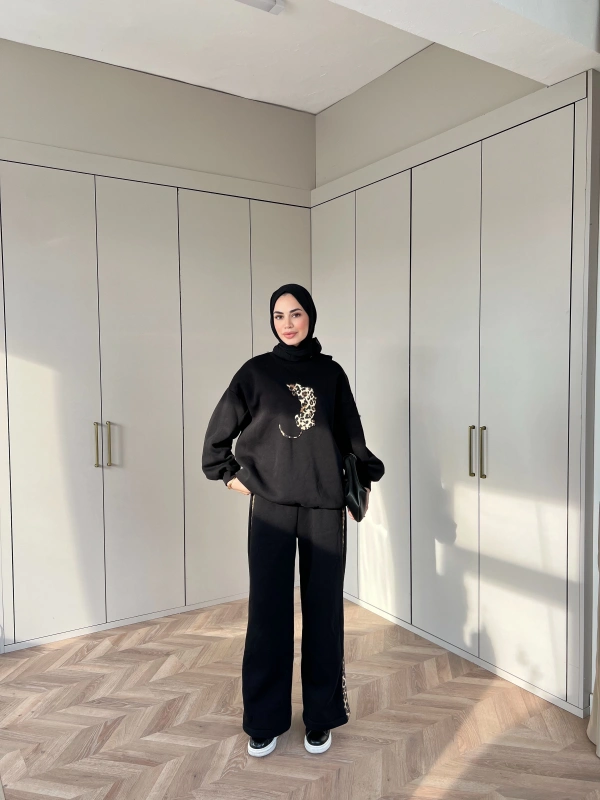 Leopar desen Takım - Siyah