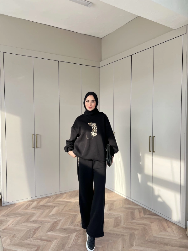 Leopar desen Takım - Siyah