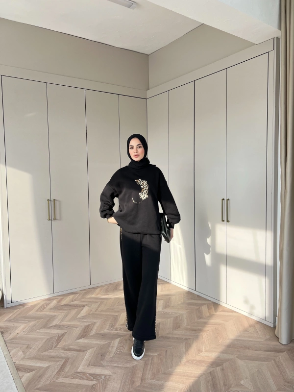 Leopar desen Takım - Siyah