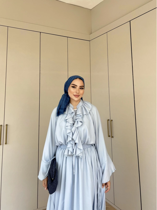 Lila Şifon Elbise - Mavi