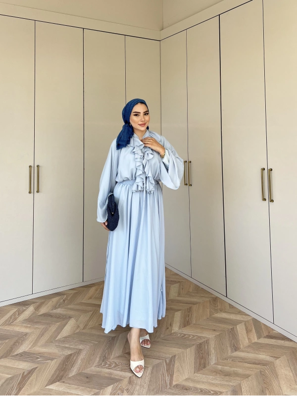 Lila Şifon Elbise - Mavi