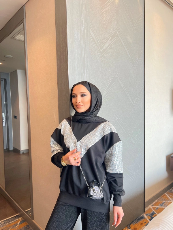 Molla Sim  Detaylı Sweat Takım - SİYAH