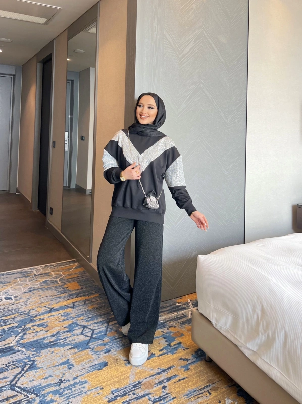 Molla Sim  Detaylı Sweat Takım - SİYAH