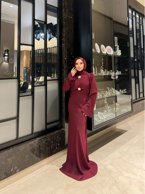 Paris Düz Elbise - Bordo