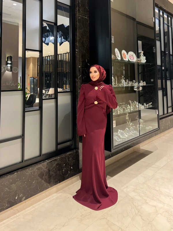 Paris Düz Elbise - Bordo