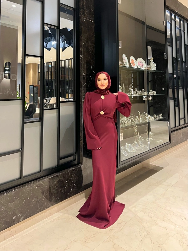 Paris Düz Elbise - Bordo