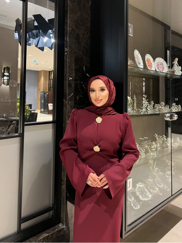 Paris Düz Elbise - Bordo