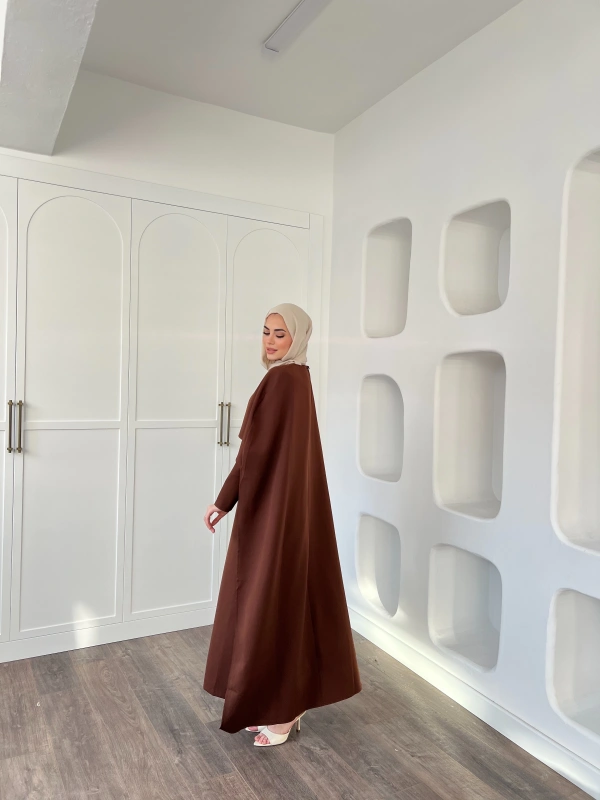 Pelerinli Özge Elbise - Kahve