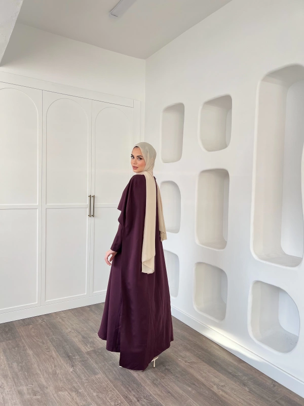 Pelerinli Özge Elbise - Mürdüm