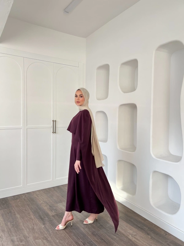 Pelerinli Özge Elbise - Mürdüm