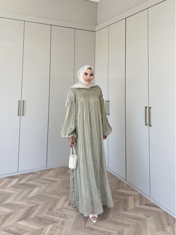 Pelin Piliseli Elbise - Yeşil