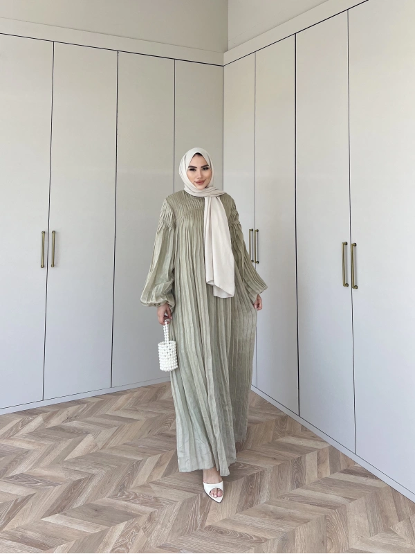 Pelin Piliseli Elbise - Yeşil