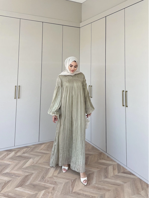 Pelin Piliseli Elbise - Yeşil