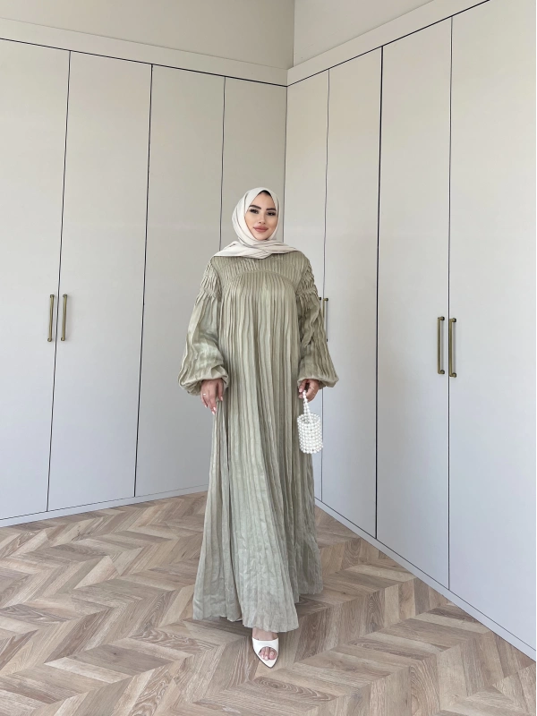 Pelin Piliseli Elbise - Yeşil