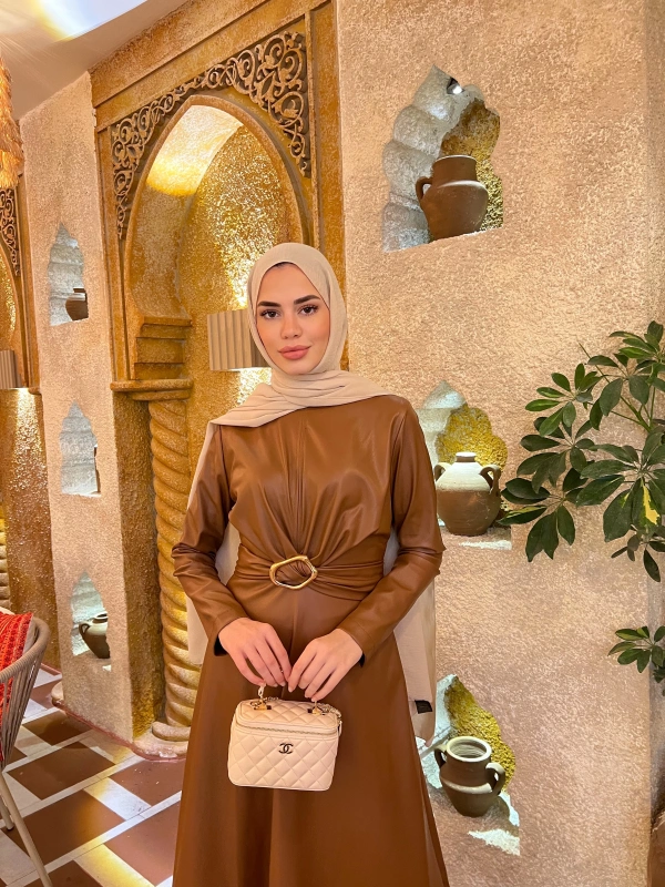 Selvi Deri Elbise - Camel