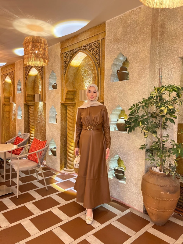 Selvi Deri Elbise - Camel