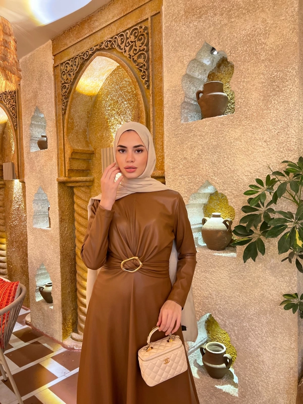 Selvi Deri Elbise - Camel