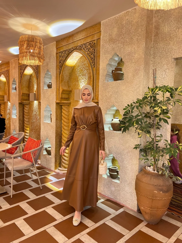 Selvi Deri Elbise - Camel