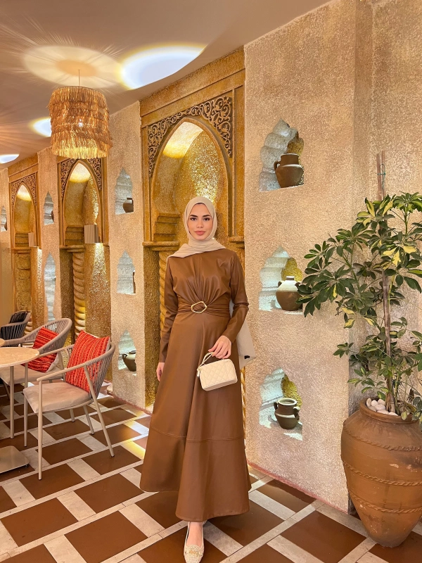 Selvi Deri Elbise - Camel