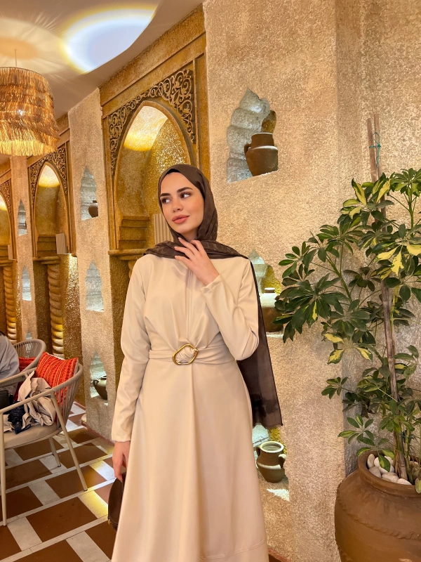 Selvi Deri Elbise - Krem