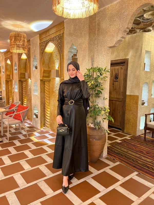 Selvi Deri Elbise - Siyah