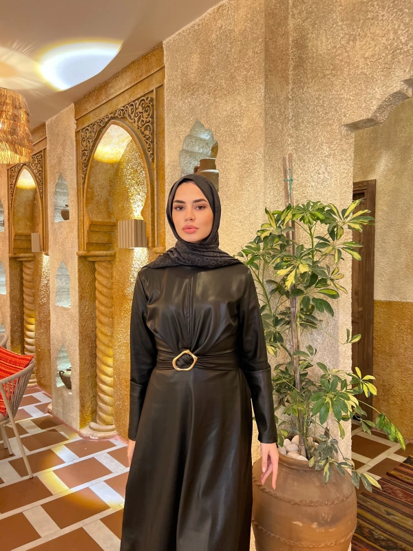 Selvi Deri Elbise - Siyah