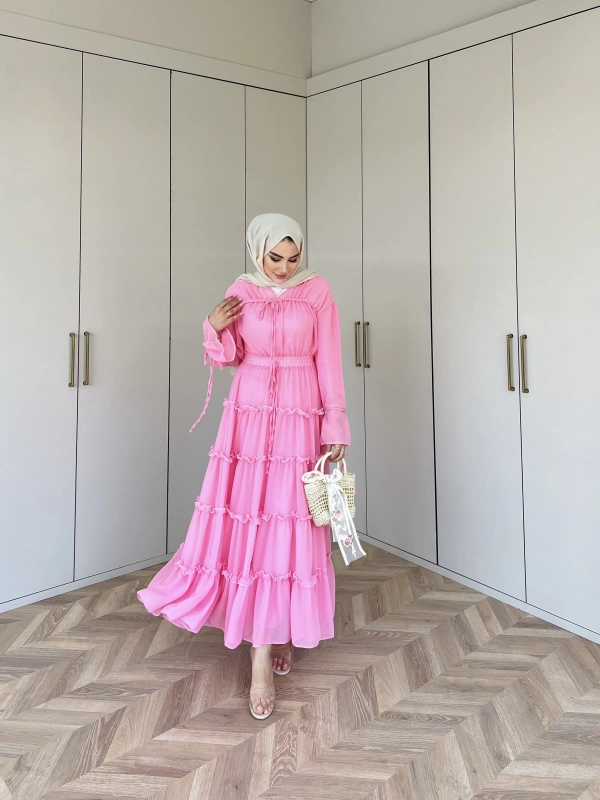 Ümma Şifon Elbise -Pembe