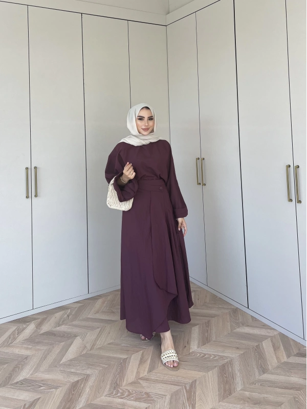 Venessa Düğme Detaylı Etek Takım - Bordo