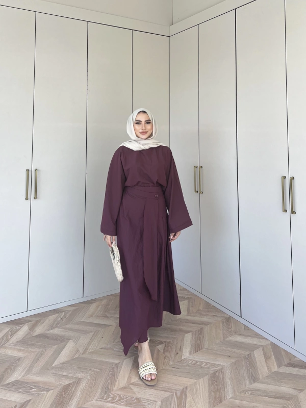 Venessa Düğme Detaylı Etek Takım - Bordo