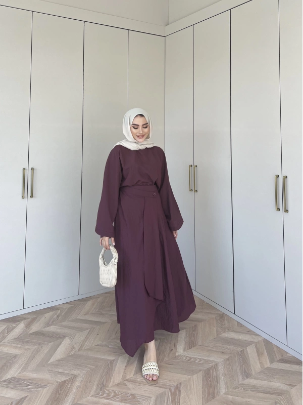 Venessa Düğme Detaylı Etek Takım - Bordo