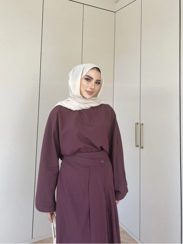 Venessa Düğme Detaylı Etek Takım - Bordo