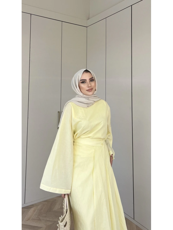 Venessa Düğme Detaylı Etek Takım - Sarı