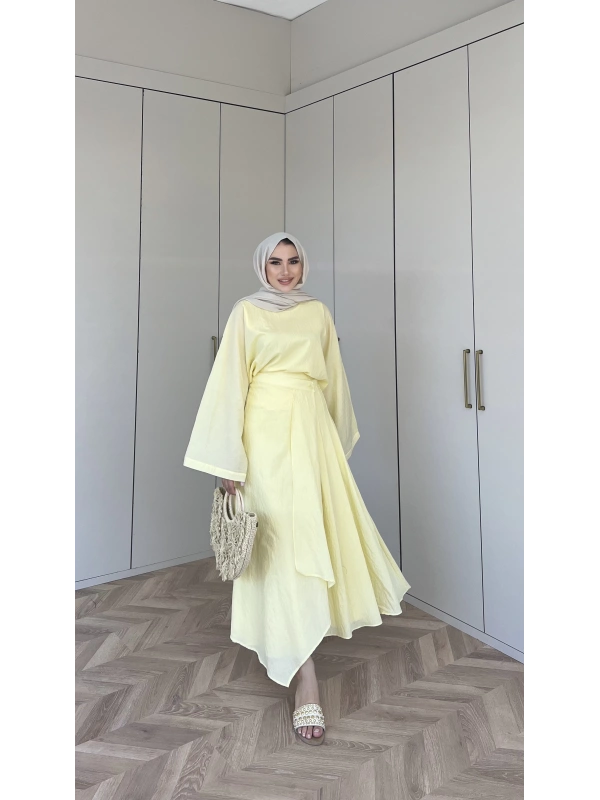 Venessa Düğme Detaylı Etek Takım - Sarı