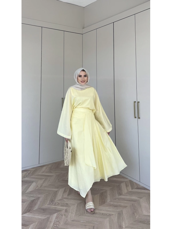 Venessa Düğme Detaylı Etek Takım - Sarı