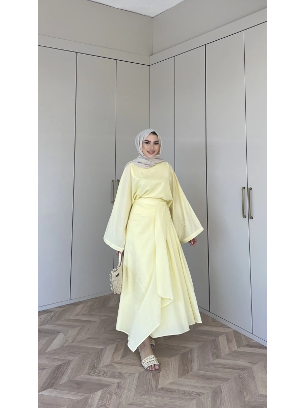 Venessa Düğme Detaylı Etek Takım - Sarı