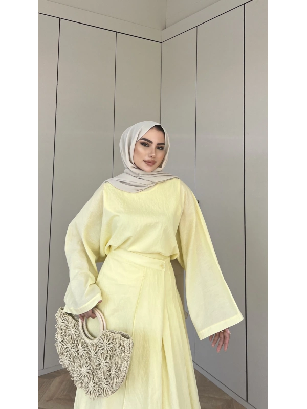 Venessa Düğme Detaylı Etek Takım - Sarı