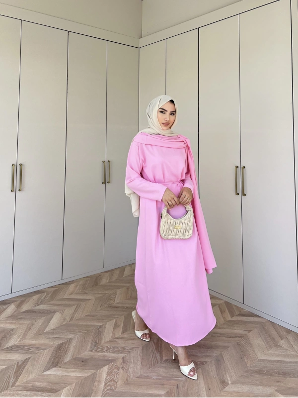 Ves Atkı Detaylı Elbise Pembe