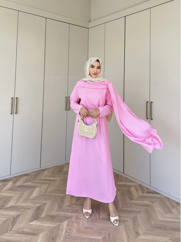 Ves Atkı Detaylı Elbise Pembe